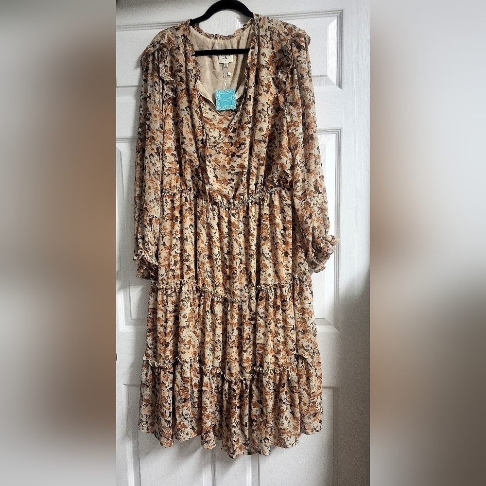 Hayden Los Angeles - Womens Floral Print Sheer Sleeve Maxi Print Dress- Size 2XL